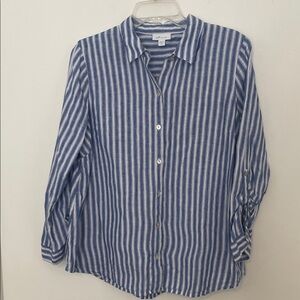 Blue and White Striped Button-Up Shirt